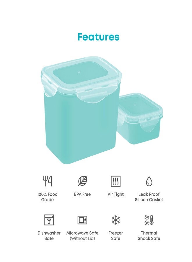All Time Plastic Lock And Safe Storage Container Set Of 2|Airtight & Food Grade Safe Container|Microwave & Freezer Safe| Kitchen Storage Container|Multipurpose Jar, 100 Ml & 500 Ml| Mint Color - Image 3