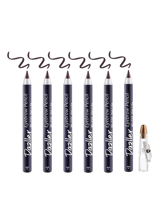 دازلير قلم حواجب دازلر مع مبراة | مقاوم للماء | يدوم طويلاً | تركيبة شمعية كريمية | غني بزيت الكرنوبا وزيت الخروع | بني - 1 | عبوة من 6 أقلام | 9 غرام - Image 1