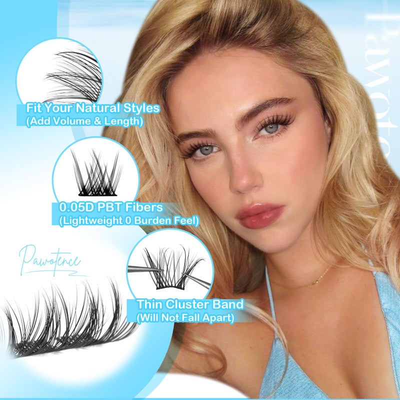Pawotence Lash Clusters Kit Wispy Lash Extension Kit 8-16mm Natural Cluster Eyelash Extension Kit Individual Lashes 154pcs Eyelash Clusters with Lash Bond and Seal, Lash Tweezers for Self Use - Image 4