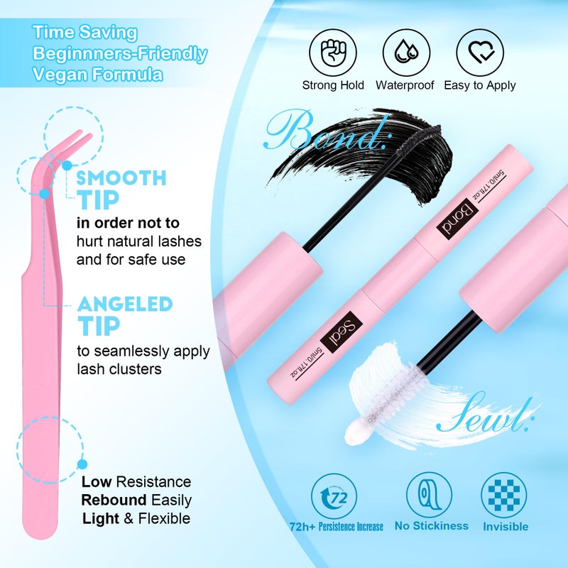 Pawotence Lash Clusters Kit Wispy Lash Extension Kit 8-16mm Natural Cluster Eyelash Extension Kit Individual Lashes 154pcs Eyelash Clusters with Lash Bond and Seal, Lash Tweezers for Self Use - Image 5