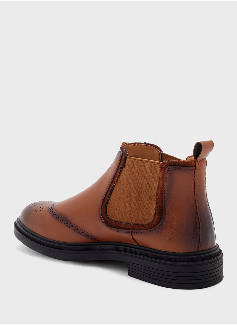 Robert Wood - Wing Cap Brogue Design Formal Chelsea Boots - Image 1