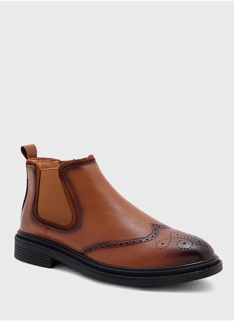 Robert Wood - Wing Cap Brogue Design Formal Chelsea Boots - Image 1