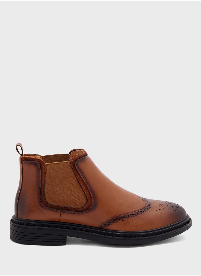 Robert Wood - Wing Cap Brogue Design Formal Chelsea Boots - Image 1