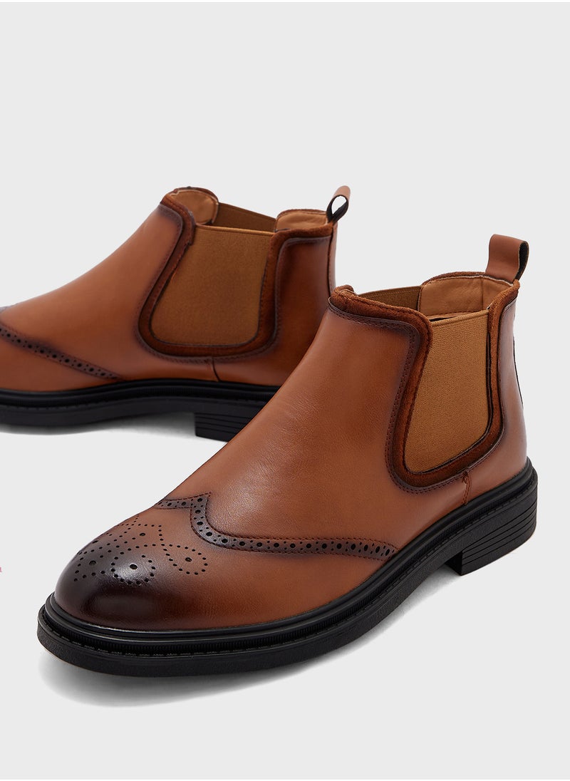 Robert Wood - Wing Cap Brogue Design Formal Chelsea Boots - Image 1