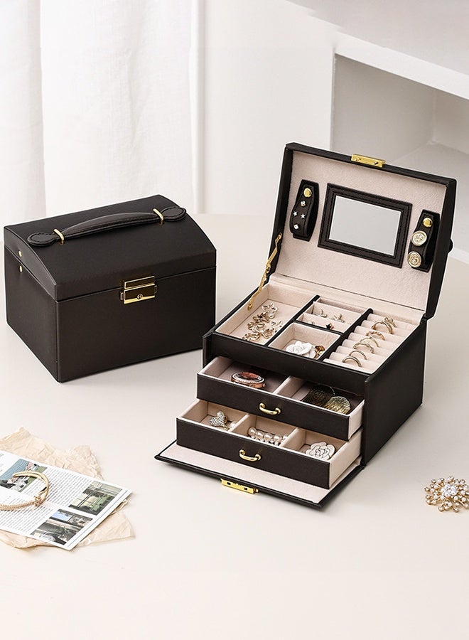 CozyNest Lockable Jewelry Box for Women Girls, 3-Layer Small Portable Jewelry Organizer with Mirror, Drawers and Removable Tray for Earrings, Rings, Necklaces, Bracelets – Ideal Gift for Her - Image 1