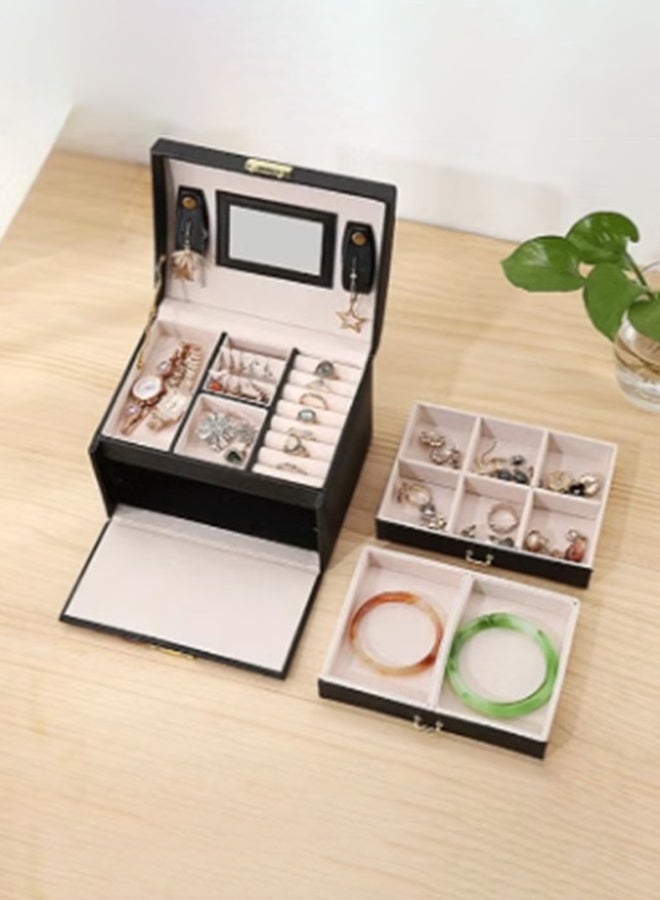 CozyNest Lockable Jewelry Box for Women Girls, 3-Layer Small Portable Jewelry Organizer with Mirror, Drawers and Removable Tray for Earrings, Rings, Necklaces, Bracelets – Ideal Gift for Her - Image 4