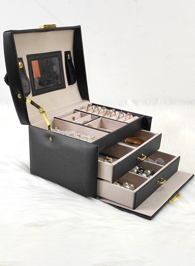 CozyNest Lockable Jewelry Box for Women Girls, 3-Layer Small Portable Jewelry Organizer with Mirror, Drawers and Removable Tray for Earrings, Rings, Necklaces, Bracelets – Ideal Gift for Her - Image 3