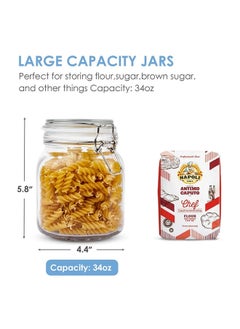 Mash Clip Jar Medium 34oz Glass Food Storage Jars with Airtight Clamp Lids, Air Tight 1000ml Clear Preserving Seal Wide Mouth Containers with Wire Clips Fastening Large Kitchen  - Image 4