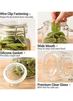 Mash Clip Jar Medium 34oz Glass Food Storage Jars with Airtight Clamp Lids, Air Tight 1000ml Clear Preserving Seal Wide Mouth Containers with Wire Clips Fastening Large Kitchen  - Image 3