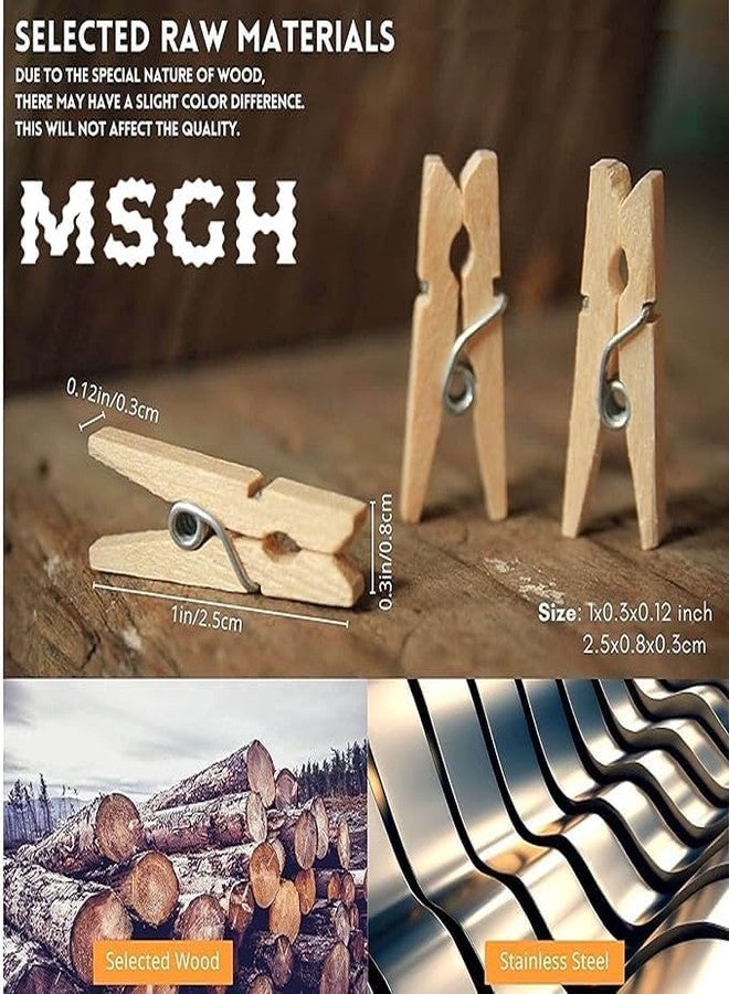 MSGH Mini Natural Wooden Clips with Jute Rope, Photo Hanging Wooden Clips, Mini Wooden Pins for Clothes, Little Baby Shower, Party Decorations, Hobby Crafts, (Wooden Clip 100pcs & 4 Jute roll) - Image 4