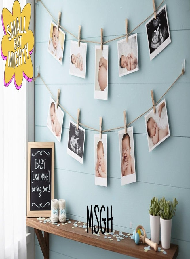 MSGH Mini Natural Wooden Clips with Jute Rope, Photo Hanging Wooden Clips, Mini Wooden Pins for Clothes, Little Baby Shower, Party Decorations, Hobby Crafts, (Wooden Clip 100pcs & 4 Jute roll) - Image 3