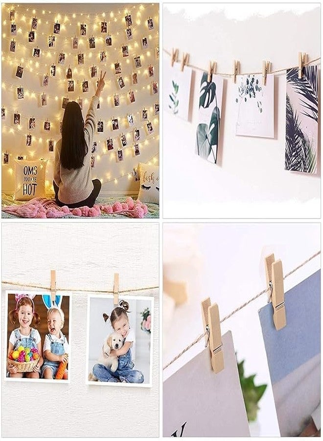 MSGH Mini Natural Wooden Clips with Jute Rope, Photo Hanging Wooden Clips, Mini Wooden Pins for Clothes, Little Baby Shower, Party Decorations, Hobby Crafts, (Wooden Clip 100pcs & 4 Jute roll) - Image 5