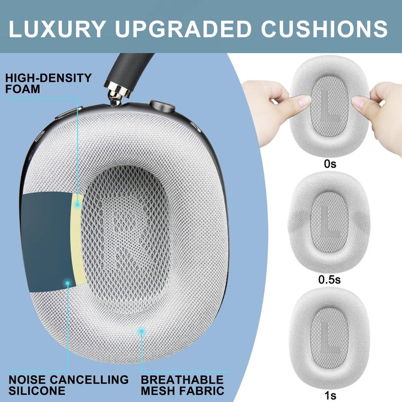 SOPROM Ear Pads Replacement for Airpods Max Over-Ear Headphones, Earpads Cushions with Durable Mesh Fabric, Softer Foam - White - Image 5