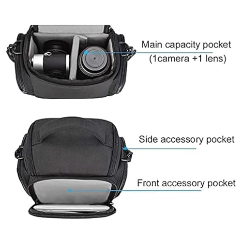 CADeN Compact Camera Shoulder Crossbody Bag Case Compatible for Nikon, Canon, Sony SLR/DSLR Mirrorless Cameras and Lenses Waterproof(1.0 S, Black) - Image 5