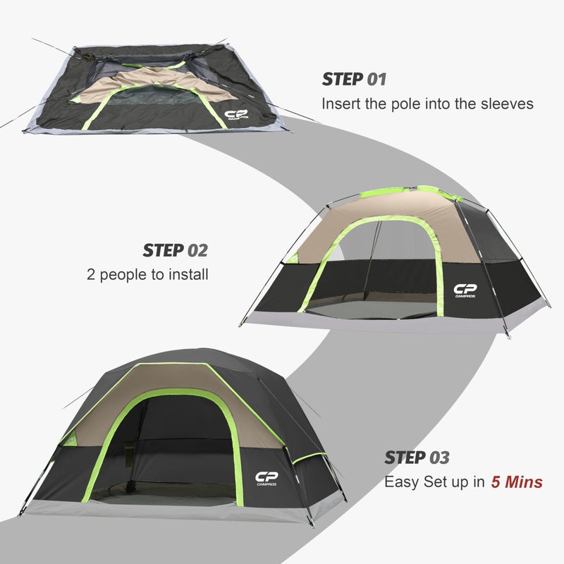 CAMPROS CP 4 Person Tent, Dome Tents for Camping with Rainfly, Waterproof Camping Tent Easy Set Up, Portable Family Tent with Large Mesh Window & Carry Bag for Outdoor Hiking - Image 5