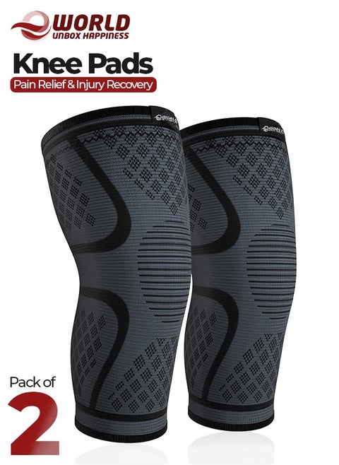Knee Support Braces for Men and Women, Compression Sleeves Pads for Meniscus Tear and Arthritis and Joint Pain Relief, Pack of 2
