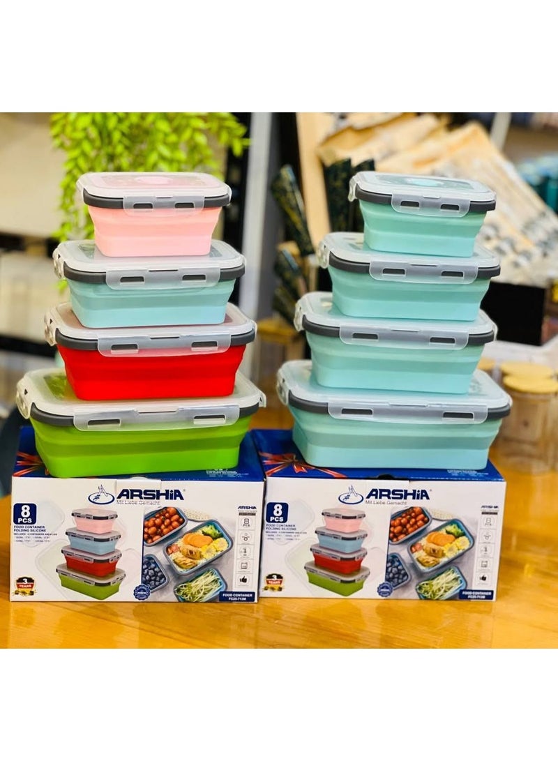 Arshia 8-Piece Collapsible Silicone Food Container Set (350ml - 1200ml) - Image 5