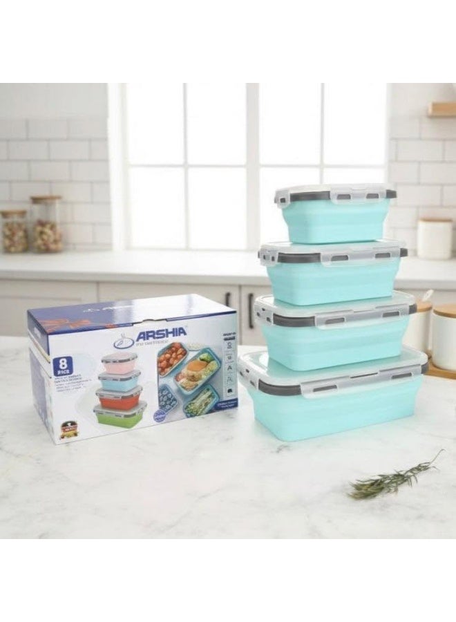 Arshia 8-Piece Collapsible Silicone Food Container Set (350ml - 1200ml) - Image 3