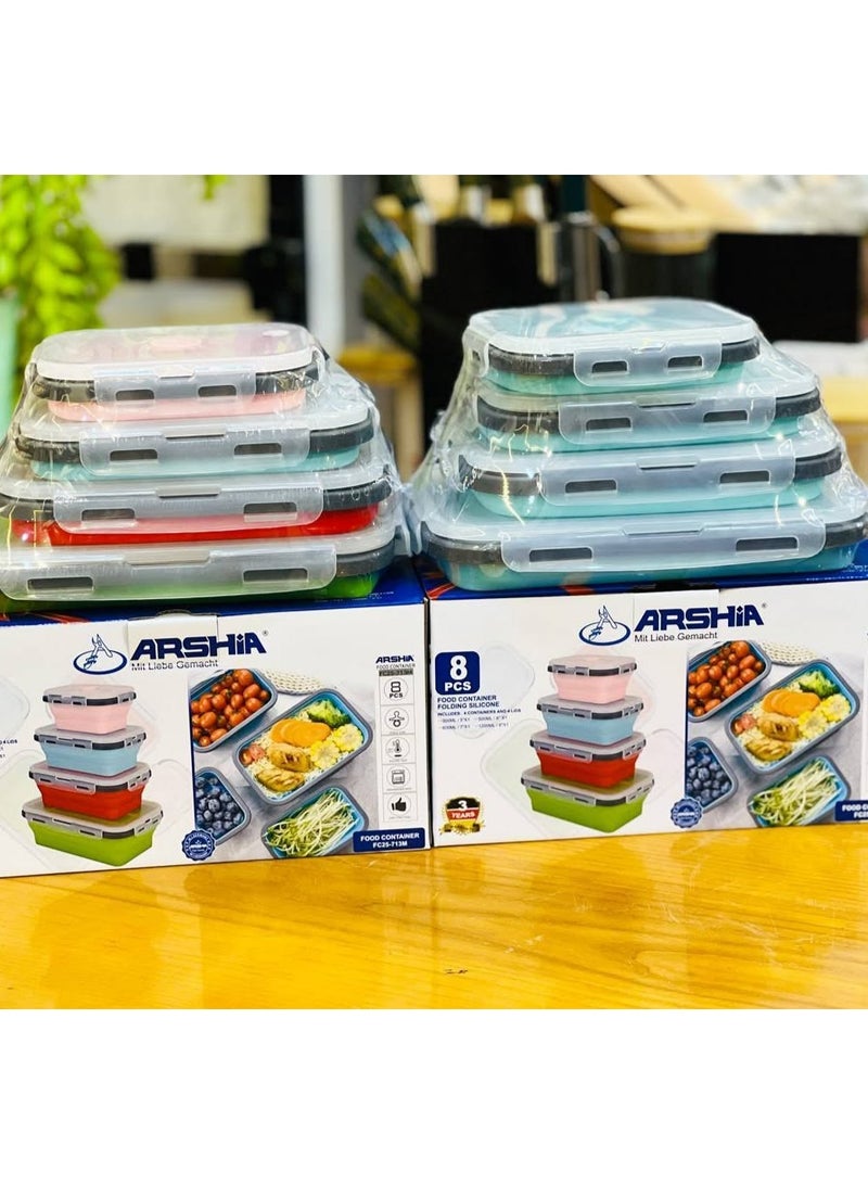 Arshia 8-Piece Collapsible Silicone Food Container Set (350ml - 1200ml) - Image 4