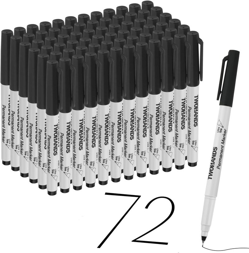 TWOHANDS Ultra Fine Point Permanent Markers, Black, 72 Pack, 0.5mm Extra Fine Tip, Works on Plastic Wood Stone, Ceramic Metal Glass, 21632 - Image 1