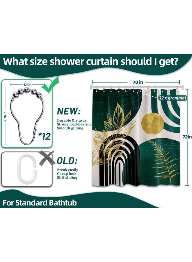 QGHOT Dark Green Shower Curtain Boho Mid Century Modern Emerald Hunter Green and Gold Shower Curtains for Bathroom Decor, Waterproof Cloth Fabric with Hooks, 70" W x 72" L - Image 5