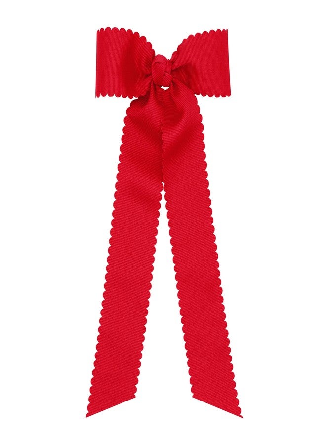 Wee Ones Medium Grosgrain Bowtie with scalloped edge, knot wrap and streamer tails 9" - Image 1