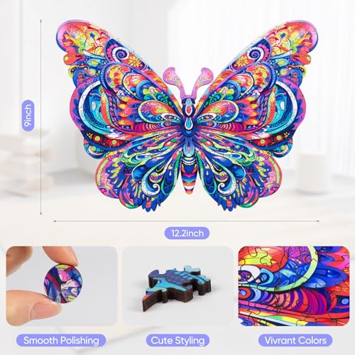 Mys Aurora Wooden Puzzles for Adults Butterfly Jigsaw Puzzles 200 Pieces 9 x 122 Inch Medium Unique Shaped Irregular Colorful Wood Puzzles Beautiful Luxury Packag Gifts for Adults and Kids - Image 5