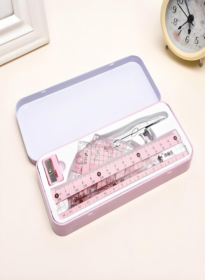 waremew 8 Pcs Compass/Math Set for Students with Shatterproof Storage Box, Geometry Set for School, Includes Ruler, Protractor, Compass, Pencil,Pencil Sharpener and Eraser,etc. Perfect Gift (Pink) - Image 5