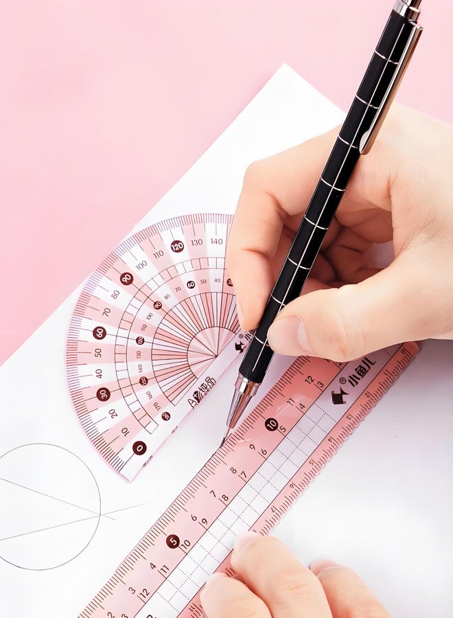 waremew 8 Pcs Compass/Math Set for Students with Shatterproof Storage Box, Geometry Set for School, Includes Ruler, Protractor, Compass, Pencil,Pencil Sharpener and Eraser,etc. Perfect Gift (Pink) - Image 4