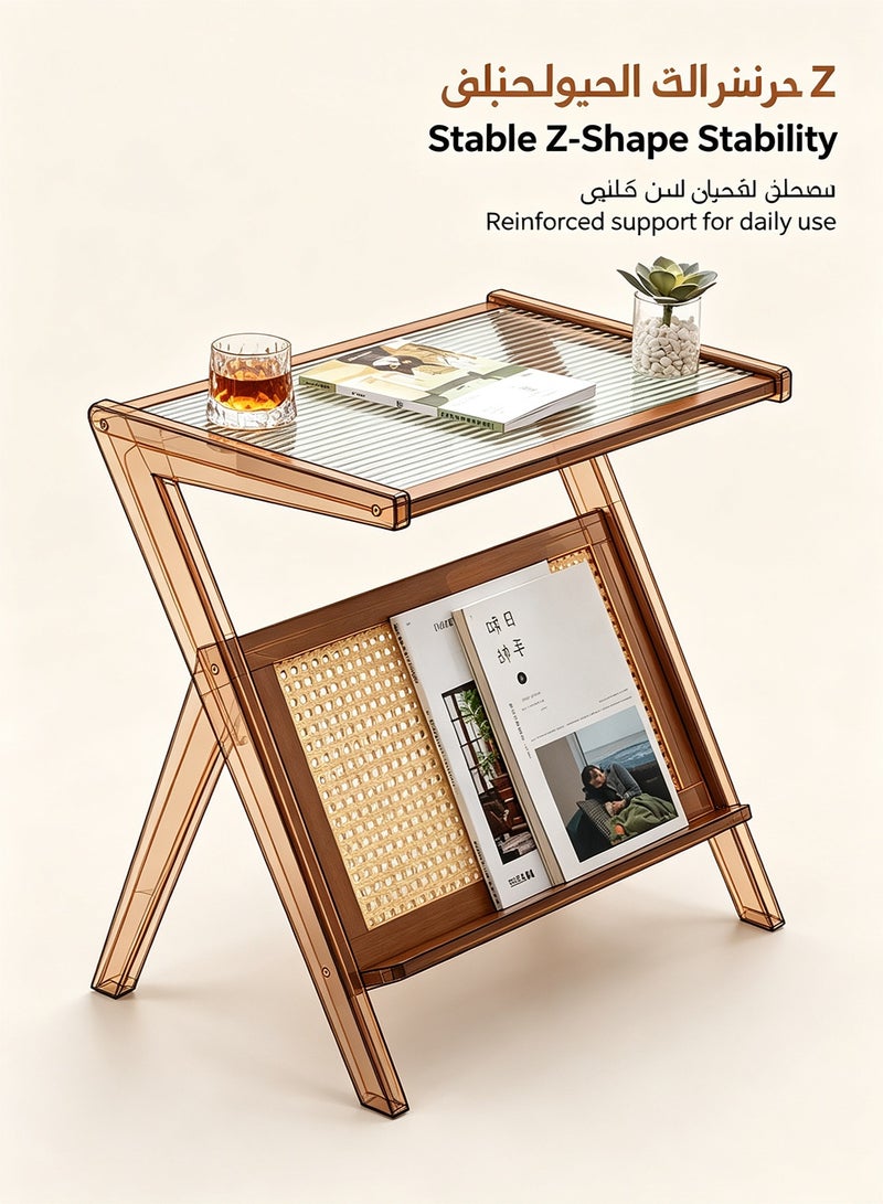 POWER Rattan Nightstand Side Table, Glass Coffee Tables, Wooden Sofa End Table ,Boho Wooden End Table with Storage for Small Space, Living Room and Bedroom - Image 5