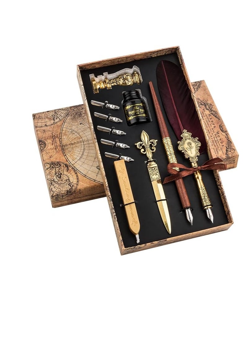 Generic Quill Feather Pen Set – Calligraphy Fountain Pen & Ink Kit, Vintage Writing Dip Pen with Nibs for Lettering, Journaling & Gifts  - Image 1
