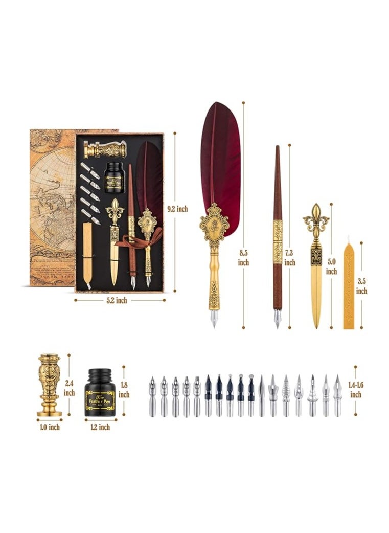 Generic Quill Feather Pen Set – Calligraphy Fountain Pen & Ink Kit, Vintage Writing Dip Pen with Nibs for Lettering, Journaling & Gifts  - Image 3