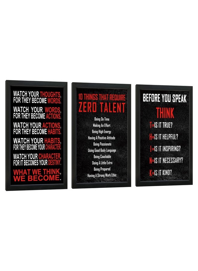 Pyradecor Black Framed 3 Panels Motivational Office Positive Quotes Inspirational Poster Canvas Prints for Classroom Living Room Home Decorations - Image 1