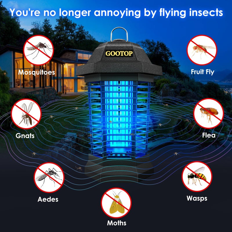 Gootop Bug Zapper Outdoor  Mosquito Zapper  3 Prong Plug In Electric Fly Zapper  Mosquito Killer  Fly Traps  Flying Insects Zapper Indoor Outdoor 90-130V  4200V  Abs Plastic Outer (Black) - Image 2