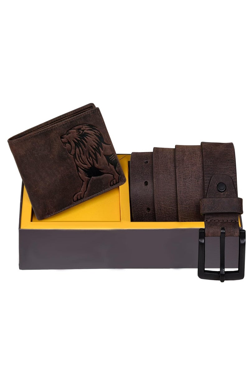 إربان Luke Brown RFID Blocking Leather Wallet ومجموعة هدايا كومبو حزام بني كاجوال للرجال - Image 2