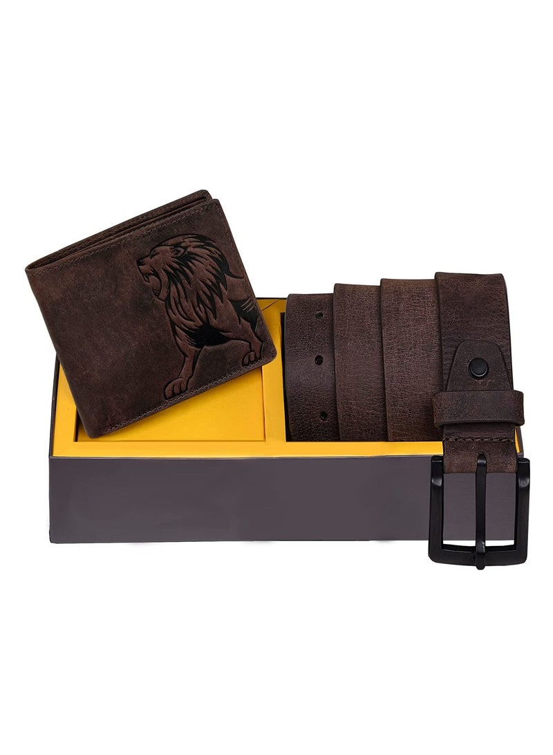 Luke Brown RFID Blocking Leather Wallet And Brown Casual Belt Combo Gift Set For Men