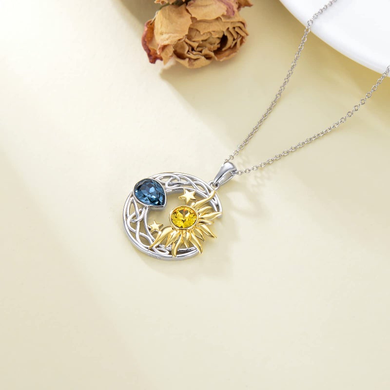 AOBOCO Moon Sun Star Necklace 925 Sterling Silver Celtic Crescent Moon and Sun Pendant Necklace for Women - Image 3