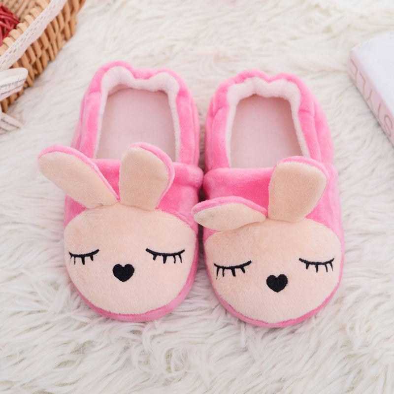 2pcs Cotton Winter Home Slippers Cartoon Style Non- Baby Shoes Cotton Boys Girls Slipper - Rose Red 19/20 - Image 5