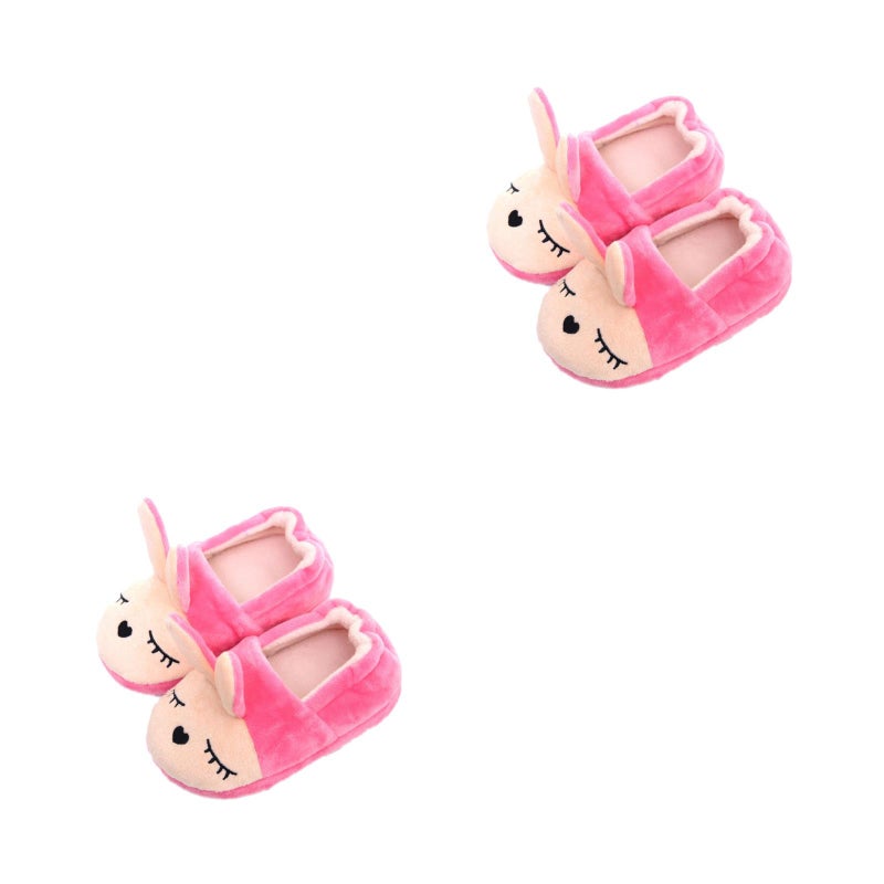2pcs Cotton Winter Home Slippers Cartoon Style Non- Baby Shoes Cotton Boys Girls Slipper - Rose Red 19/20 - Image 1