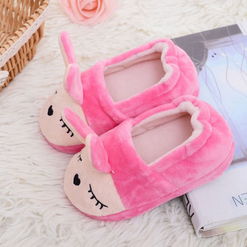 2pcs Cotton Winter Home Slippers Cartoon Style Non- Baby Shoes Cotton Boys Girls Slipper - Rose Red 19/20 - Image 3