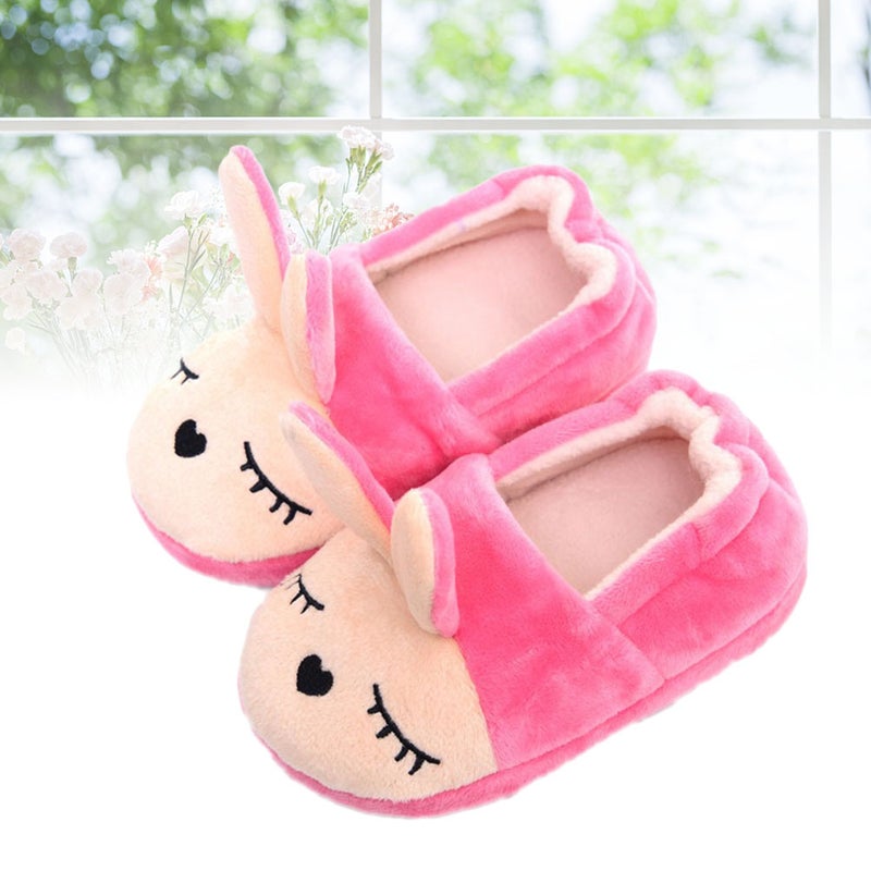 2pcs Cotton Winter Home Slippers Cartoon Style Non- Baby Shoes Cotton Boys Girls Slipper - Rose Red 19/20 - Image 4