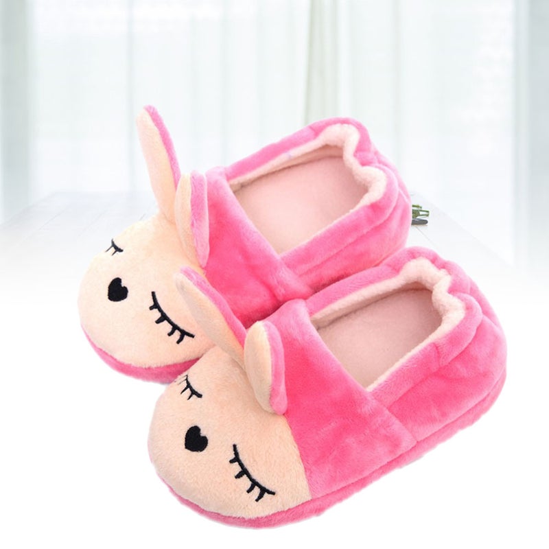 2pcs Cotton Winter Home Slippers Cartoon Style Non- Baby Shoes Cotton Boys Girls Slipper - Rose Red 19/20 - Image 2