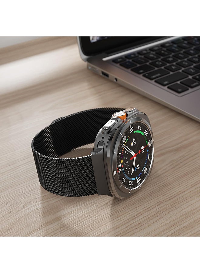 O Ozone Milanese Band Compatible with Samsung Galaxy Watch Ultra Band 47mm (2024), Stainless Steel Mesh Loop Magnetic Clasp Strap for Women Men - Black - Image 4