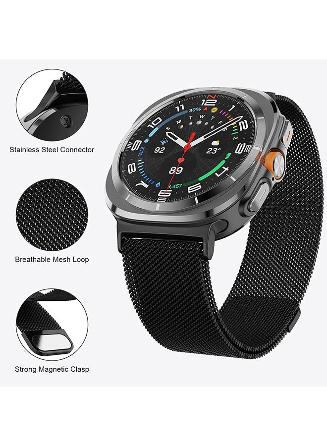 O Ozone Milanese Band Compatible with Samsung Galaxy Watch Ultra Band 47mm (2024), Stainless Steel Mesh Loop Magnetic Clasp Strap for Women Men - Black - Image 2
