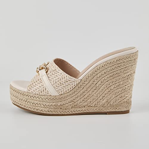 Coutgo Womens Platform Wedge Sandals Espadrille Chain Slip On Summer Slides Backless Open Toe Casual Shoes - Image 5