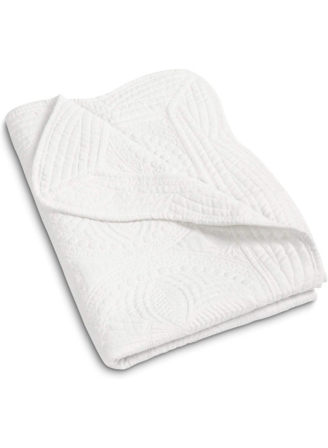 MONOBLANKS MONOBLANKS Cotton Baby Quilt Personalized Monogram Lightweight Embossed Scalloped Throw Blanket Four Seasons (White)  - Image 1