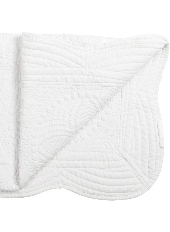 MONOBLANKS MONOBLANKS Cotton Baby Quilt Personalized Monogram Lightweight Embossed Scalloped Throw Blanket Four Seasons (White)  - Image 4