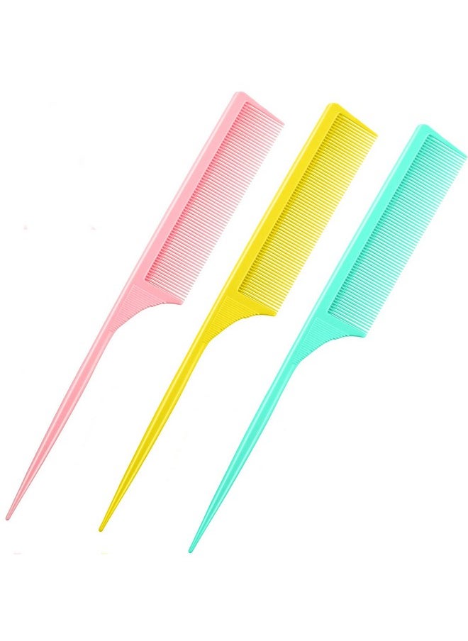 Leinuosen Leinuosen 3 Pack Carbon Fiber Rat Tail Styling Comb, Heat Resistant Anti Static Teasing Comb for Back Combing Root Teasing Adding Volume Evening Styling (Pink, Yellow, Green)  - Image 1