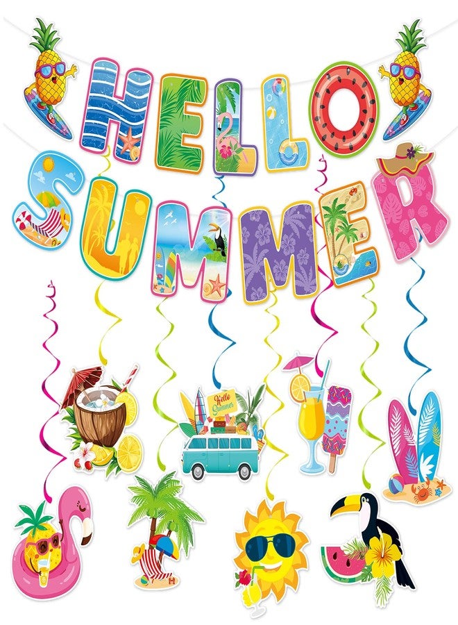 burgleda Hawaiian Luau Summer-Pool Party-Decorations Supplies - 10pcs Hello Banner,Outdoor Beach Theme Tissue Streamers Garland,Aloha Flamingo Hanging Swirl,Tropical Backdrop Office Tiki Decor Burgleda - Image 1