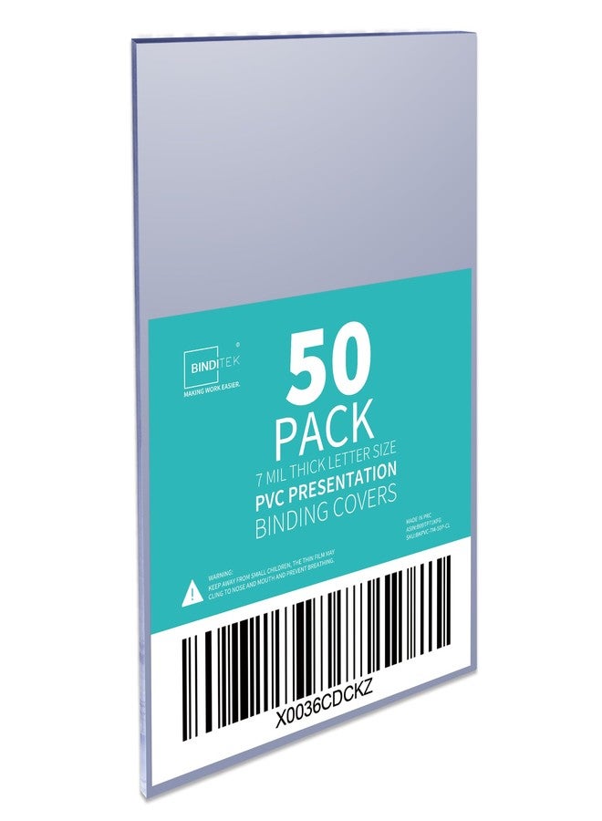 Binditek مجموعة Binditek من 50 غلافًا للتجليد والعرض، مصنوعة من مادة PVC بسماكة 7 مل، مقاس 8.5 × 11 بوصة، مقاس الرسائل، بزوايا مربعة، غير مثقوبة، لوازم مكتبية - Image 1
